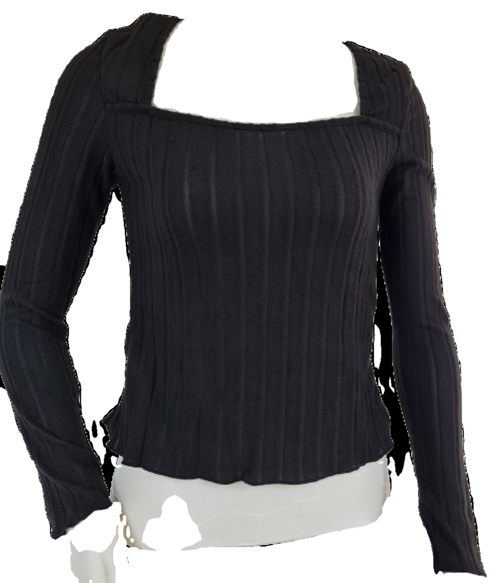 Black Long Sleeve Top with Square Neck – Simple Women’s Knit Top NZ, New Zealand, Strylez App Virtual Try-On (Preprocessed)