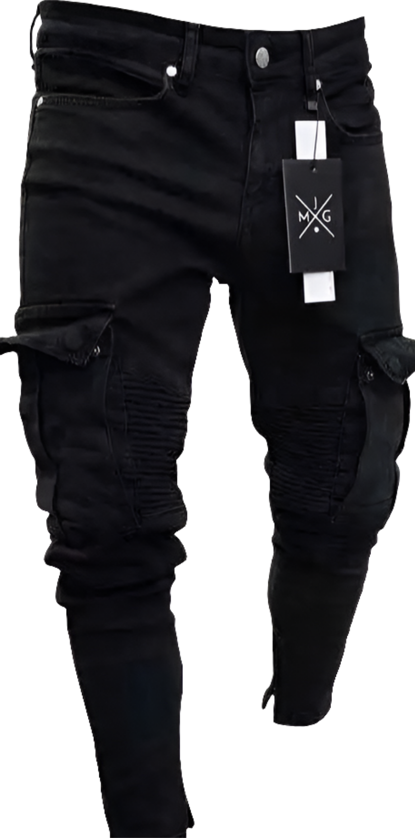 Black Stretch Cargo Jeans with Big Side Pockets – Elastic Joggers for Streetwear