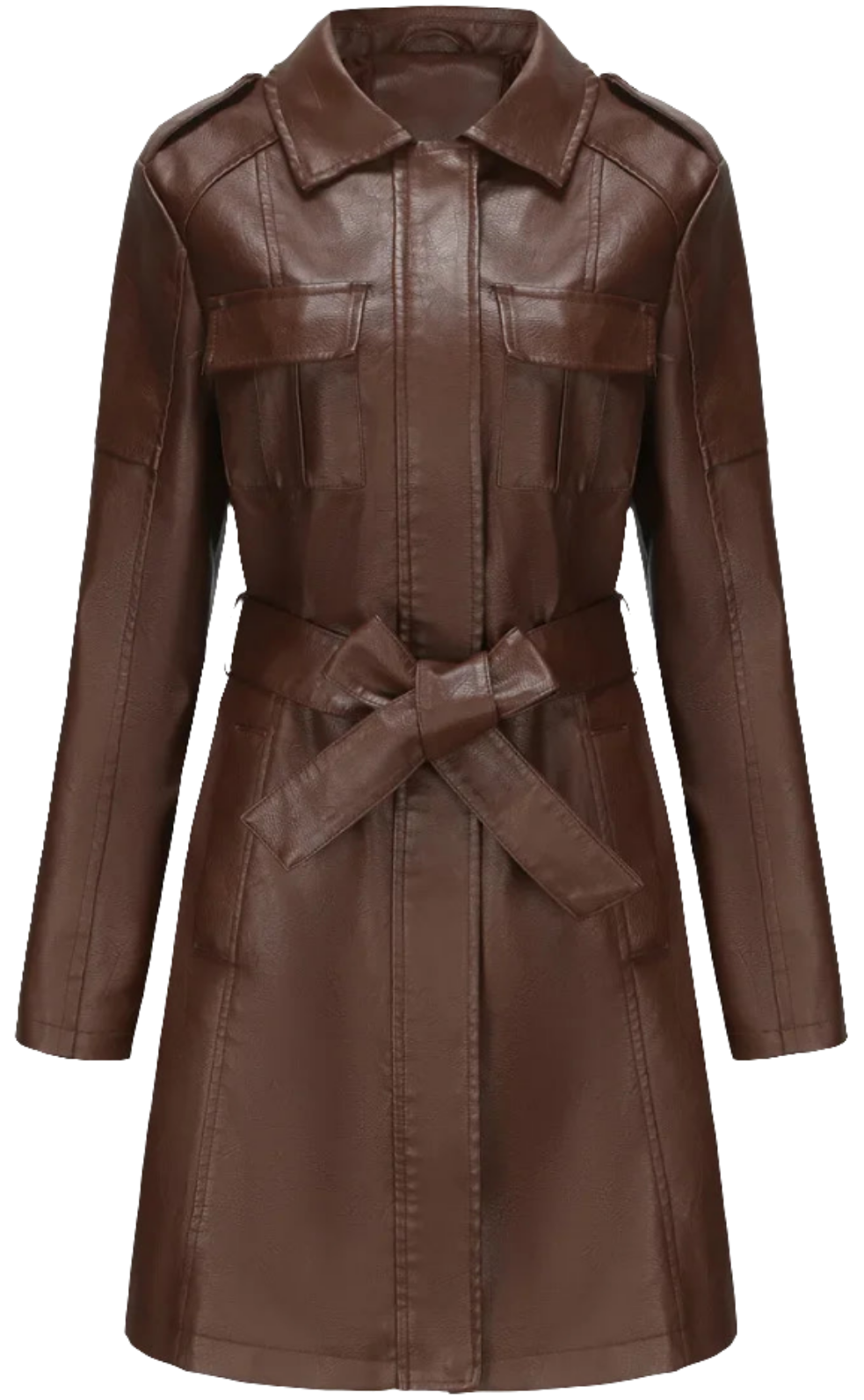 Buy Our Slim Fit Faux Leather Trench Coat with Confidence – See How It Looks on You before You Buy!