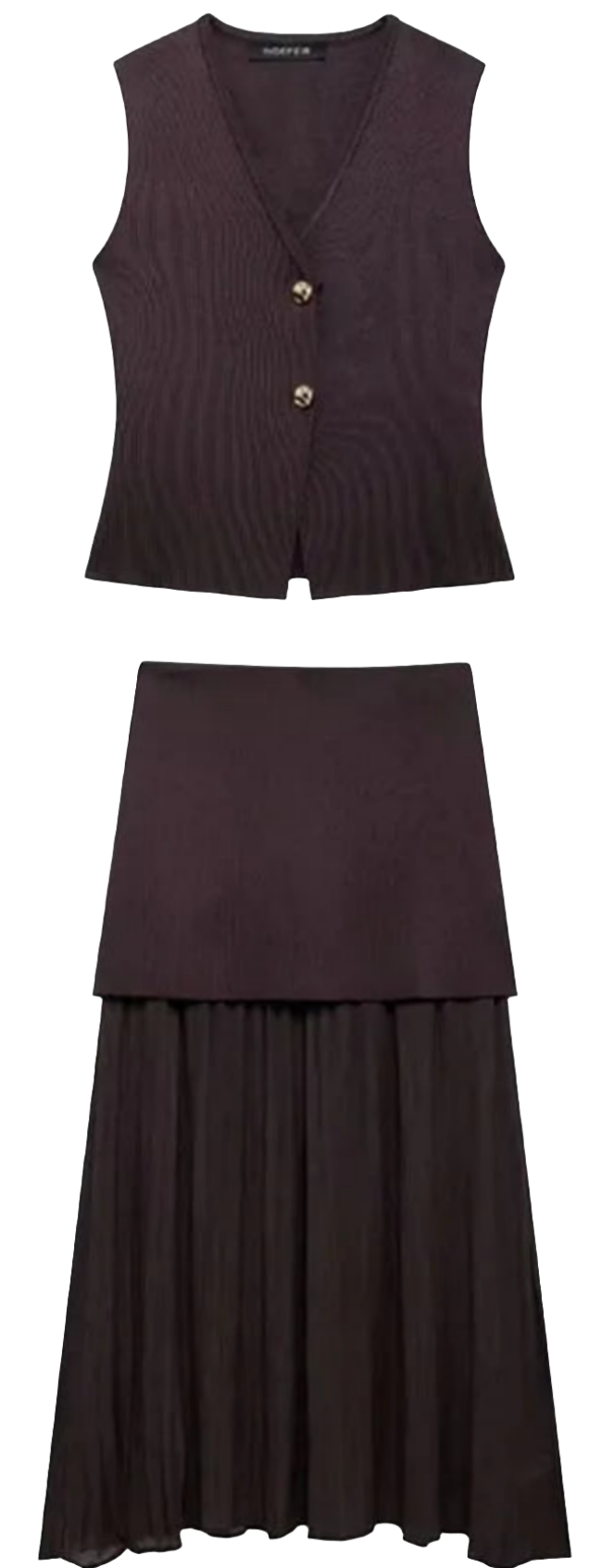 TRAFZA Women’s Chic 2-Piece V-Neck Vest & High-Waist Zipper Skirt Set