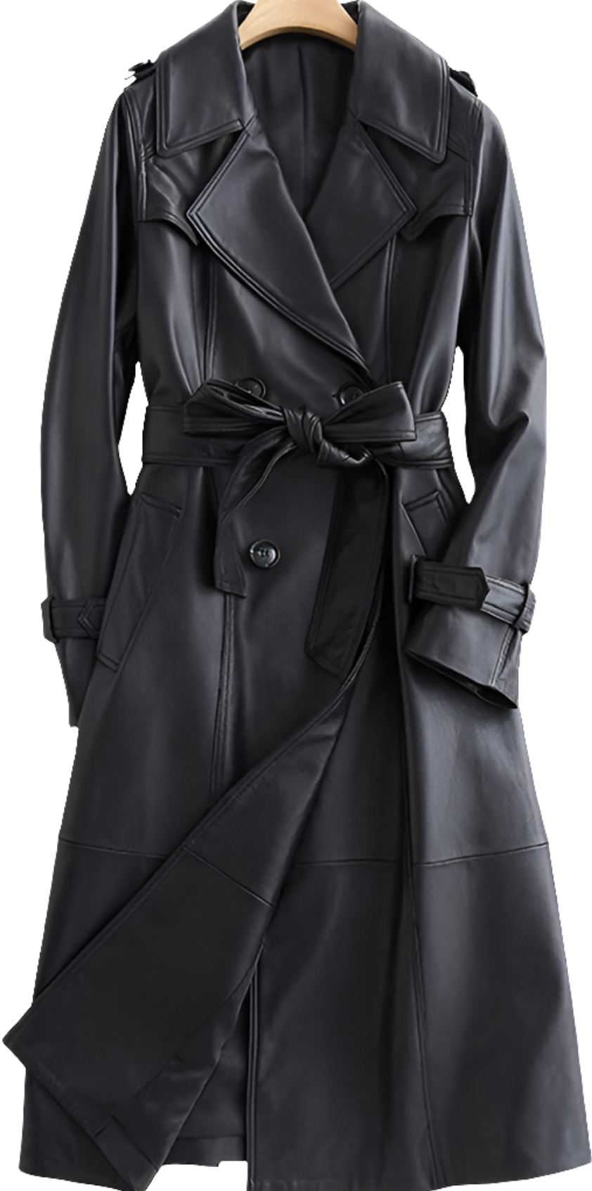 Experience luxury and style with the Lautaro Autumn Black Leather Trench Coat - see how it fits you before buying!