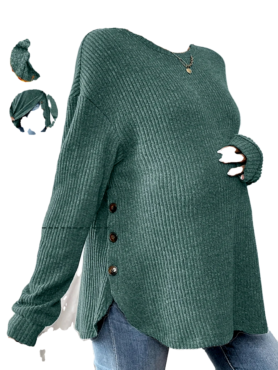 Maternity Clothes Premama Long Sleeve Blouse Fall Winter Loose Pregnant Women O-Neck Sweater T-Shirts Sweatshirt Pullover Tops (Preprocessed)