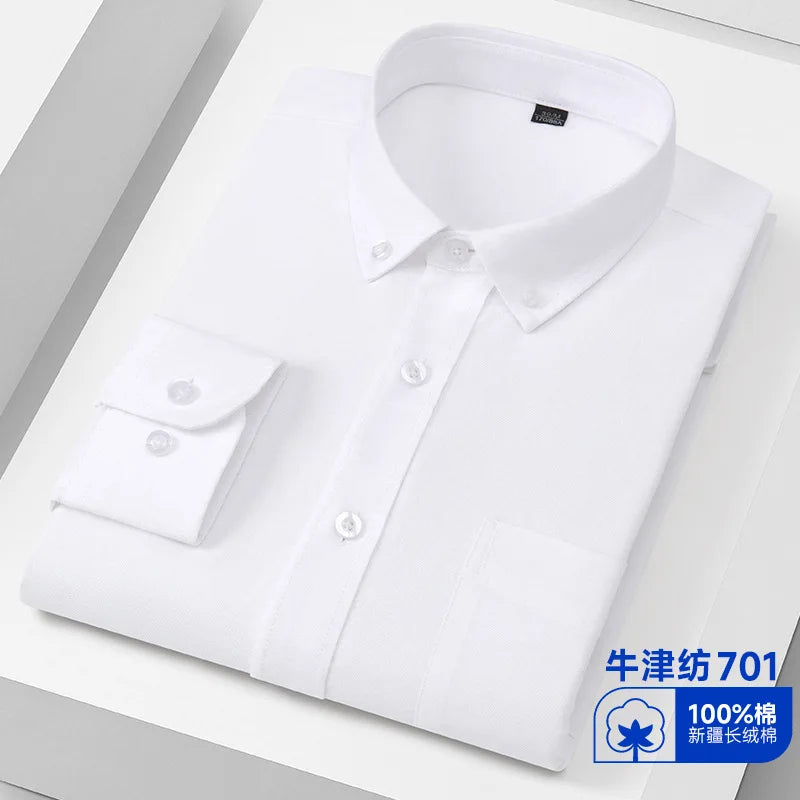 Quality New 100% Cotton Oxford Shirt Long Sleeve For Men's Social Dress Shirts Soft Comfortable Regular Fit Casual Man Clothing