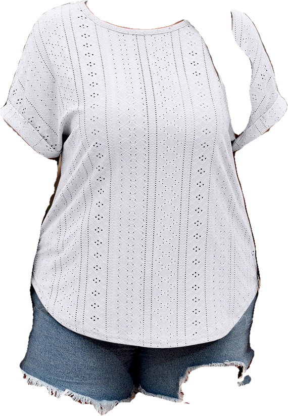 Shiying Pure Color Large Size Casual T-Shirt Women's Jacquard Knitwear Textured Pullover Cross-Border Women's New Style (Preprocessed)