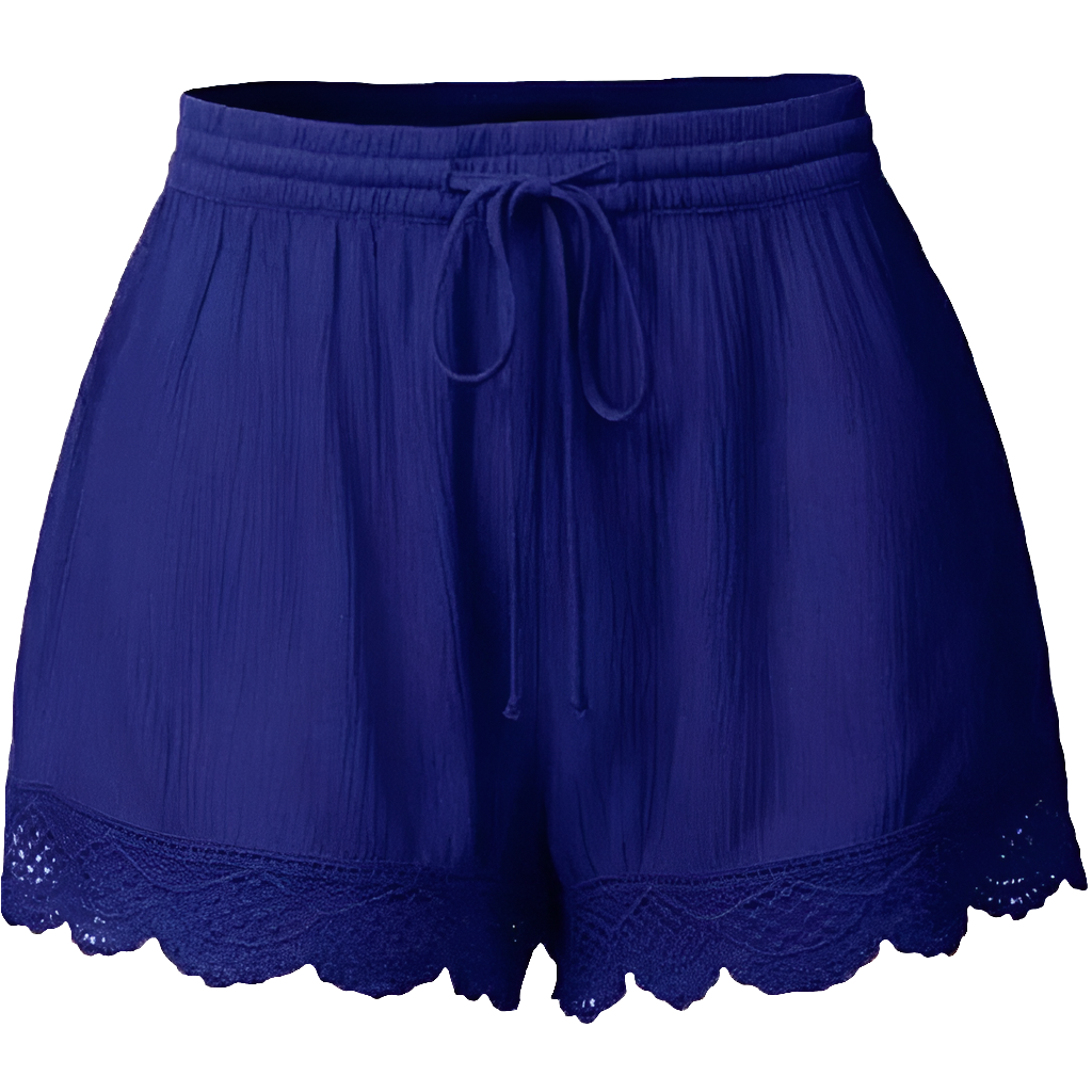 Women’s Plus Size Summer Lounge Shorts with Lace Trim and Drawstring Waist