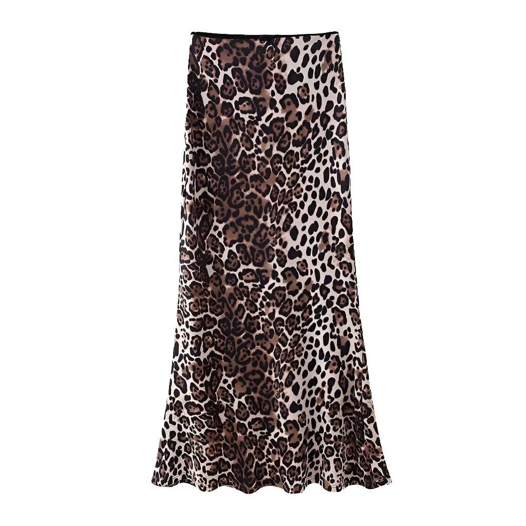 Women's 2024 Leopard Print A-Line Midi Skirt with Bow & Pockets