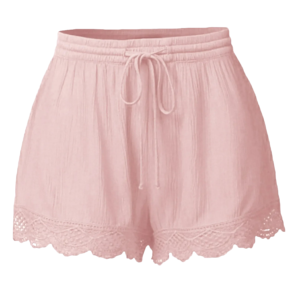 Women’s Plus Size Loose Lounge Shorts with Lace Trim and Drawstring Waist