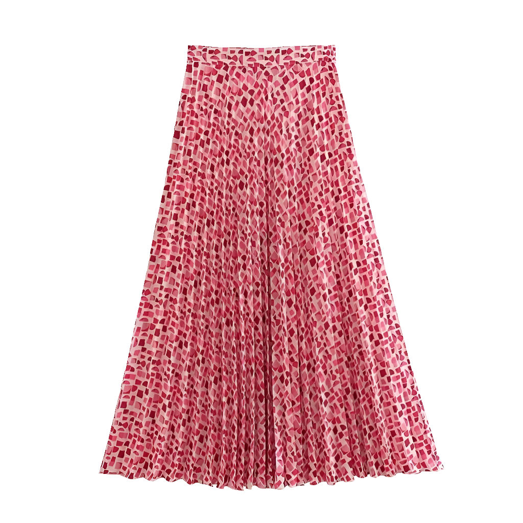 Playful Pink Pleated Midi Skirt – Summer High Waist Fairycore Ruched Skirt for Women’s Evening Vibes