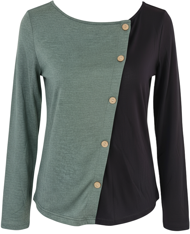 Soft, breathable long sleeve top with decorative buttons