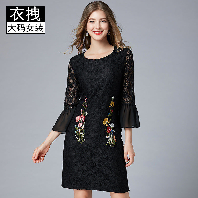 No Return, No Change Embroidered Dress European and American Court Style Lace Wrap Hip Large Size Women's Elegant Dress