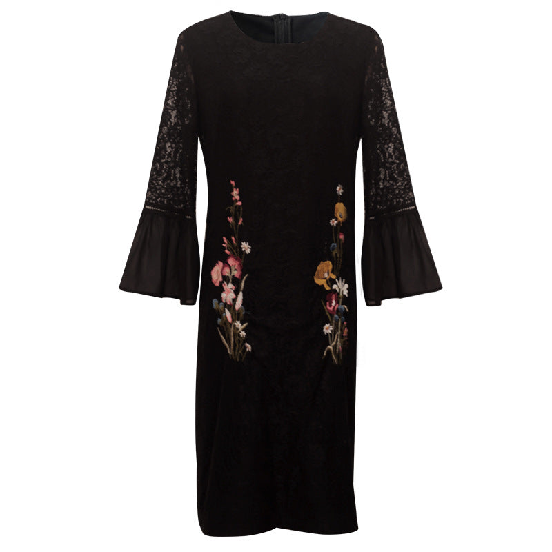 No Return, No Change Embroidered Dress European and American Court Style Lace Wrap Hip Large Size Women's Elegant Dress