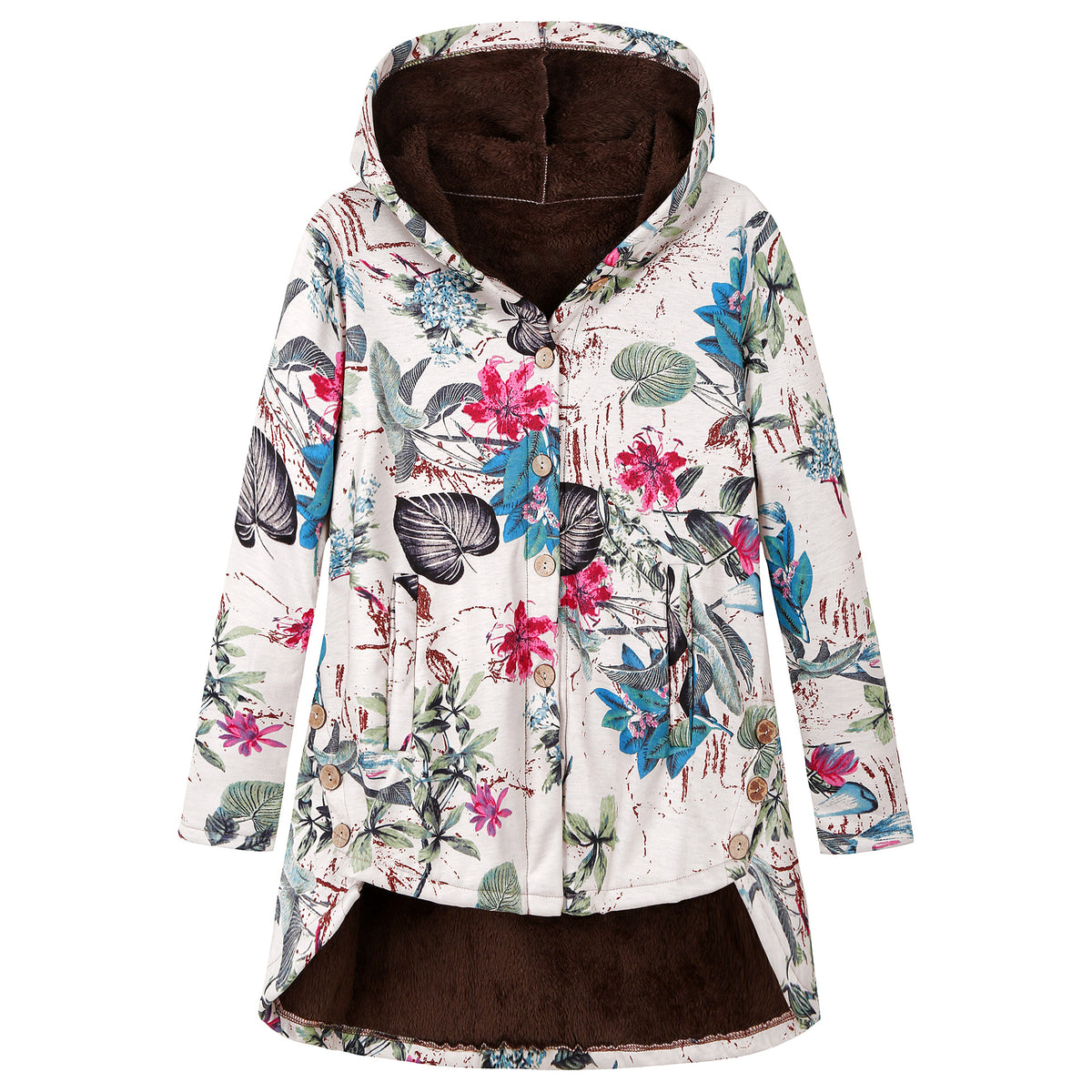 Amazon Women's European and American Button Plush Top Irregular Fashion Brand Thickened Composite Mid-length Cotton Jacket 9953