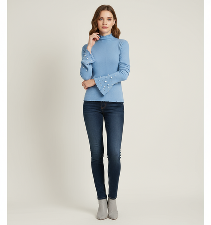 Comfortable long sleeve stretchy soft t-shirt with exquisite bead work