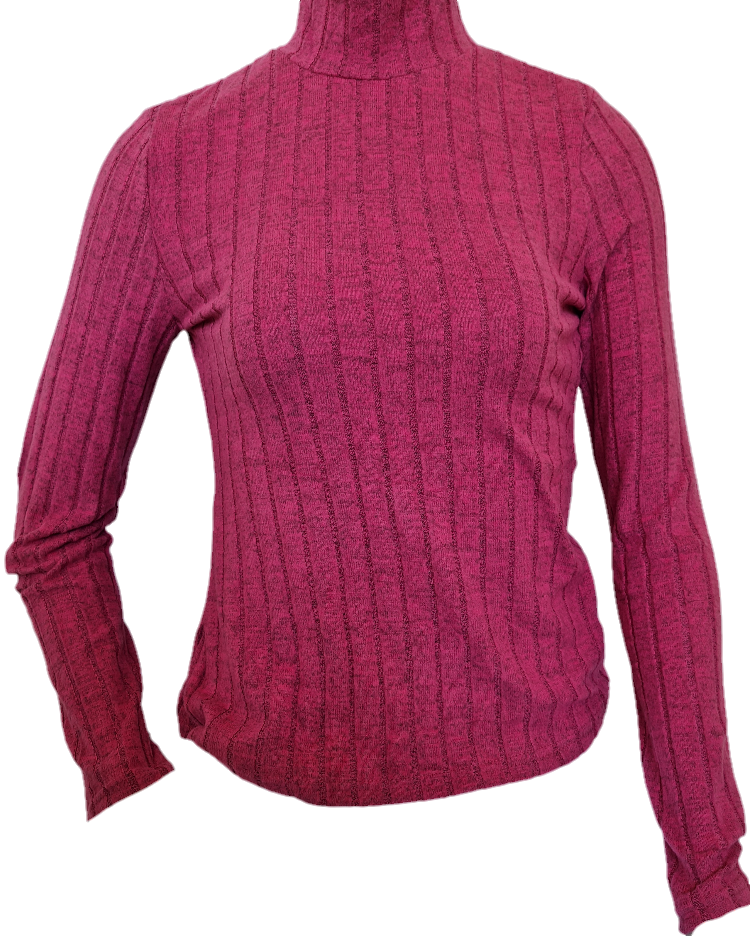 Cozy Pink Long Sleeve High-Neck Top | Women's Knit Top New Zealand | Strylez Virtual Try-On