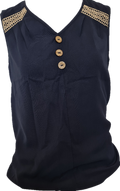 Dark Blue Sleeveless Cotton Top with Lace Patchwork Straps & Buttons – Women’s Tank NZ | Strylez Virtual Try-On