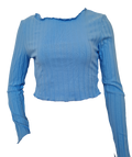 Light Blue Lettuce-Trim Rib-Knit Tee | Women’s Knit Top - NZ Shipping | Strylez App Virtual Try-On