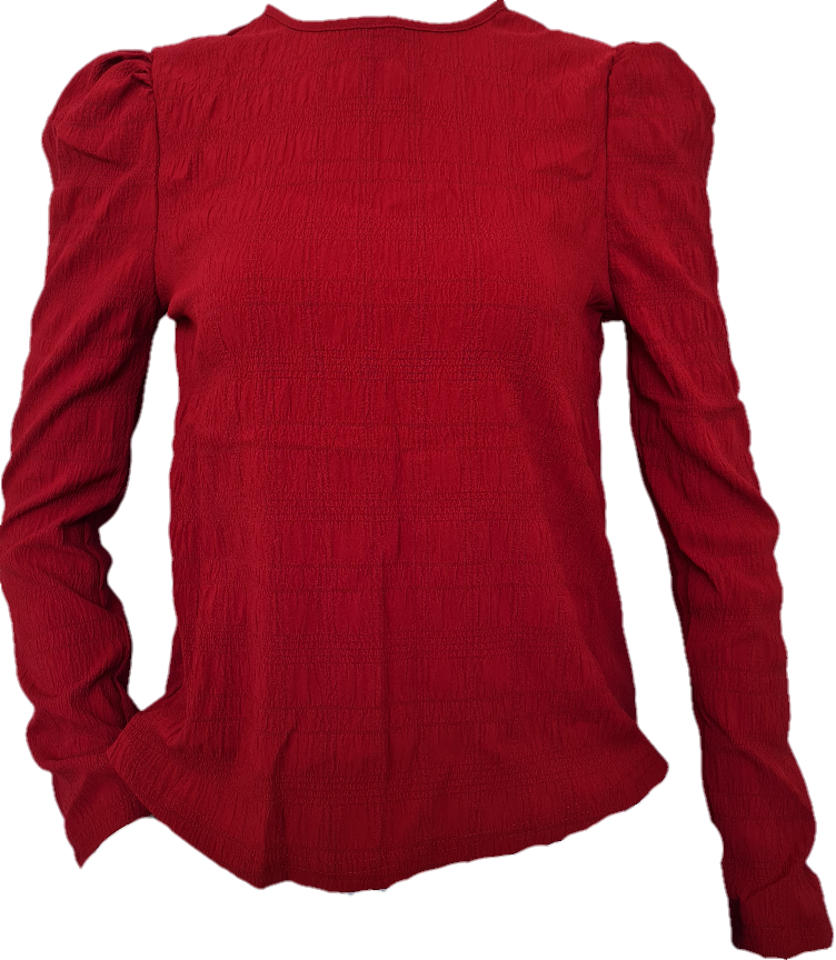 Playful Red Puff Sleeve Long Sleeve Top - Women’s Blouse New Zealand | Strylez Virtual Try-On