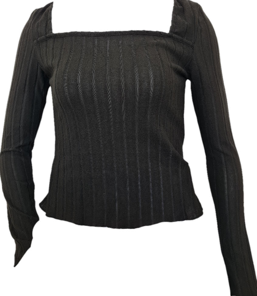 Black Long Sleeve Top with Square Neck – Simple Women’s Knit Top NZ, New Zealand, Strylez App Virtual Try-On