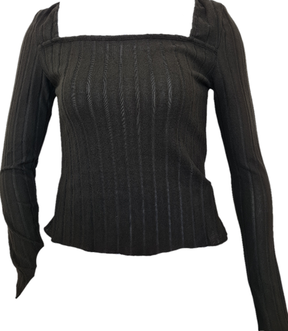 Simple long sleeve black top with a square neck
