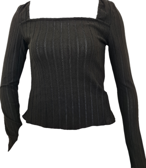 Black Long Sleeve Top with Square Neck – Simple Women’s Knit Top NZ, New Zealand, Strylez App Virtual Try-On