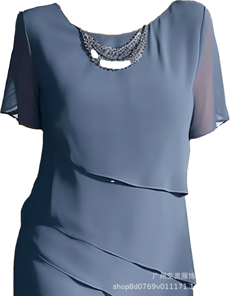 European and American Cross-Border Amazon Wish Export Women's Pure Color Short-Sleeved Glitter Ruffled Round Collar Casual Dress (Preprocessed)