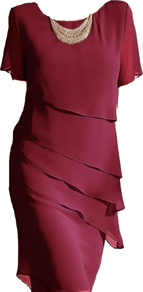 European and American Cross-Border Amazon Wish Export Women's Pure Color Short-Sleeved Glitter Ruffled Round Collar Casual Dress (Preprocessed)