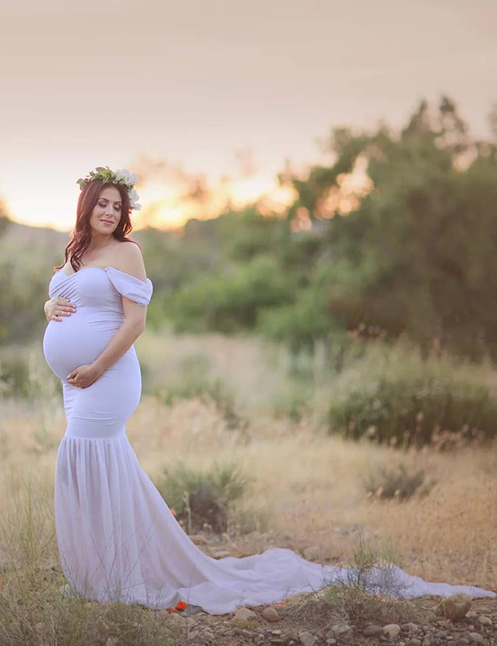 Long Maternity Photography Props Pregnancy Dress For Photo Shooting Off Shoulder Pregnant Dresses For Women Maxi Maternity Gown
