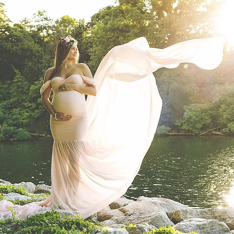 Long Maternity Photography Props Pregnancy Dress For Photo Shooting Off Shoulder Pregnant Dresses For Women Maxi Maternity Gown