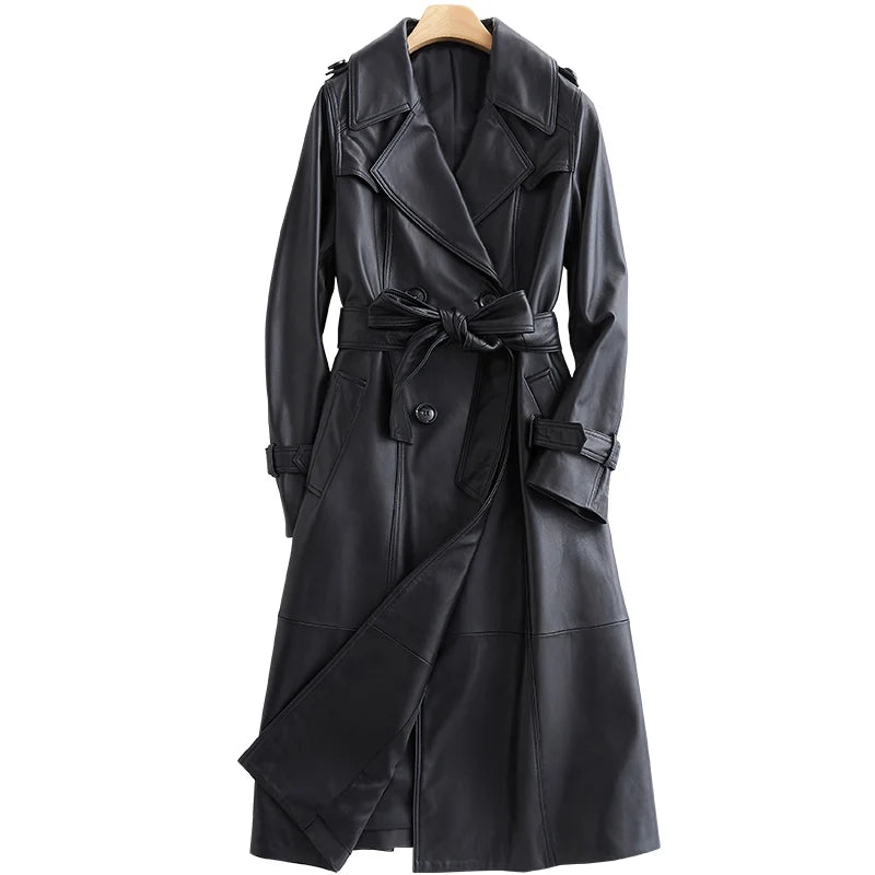 Experience luxury and style with the Lautaro Autumn Black Leather Trench Coat - see how it fits you before buying!
