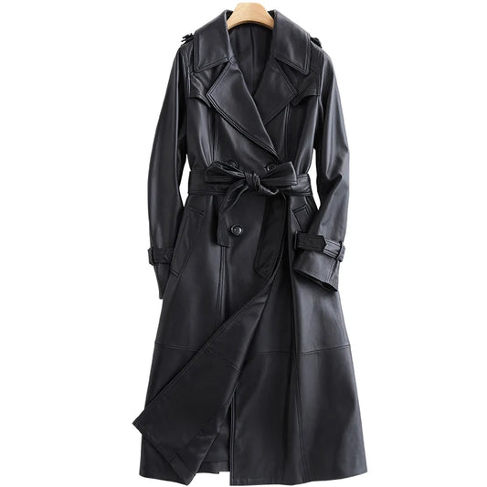 Experience luxury and style with the Lautaro Autumn Black Leather Trench Coat - see how it fits you before buying!
