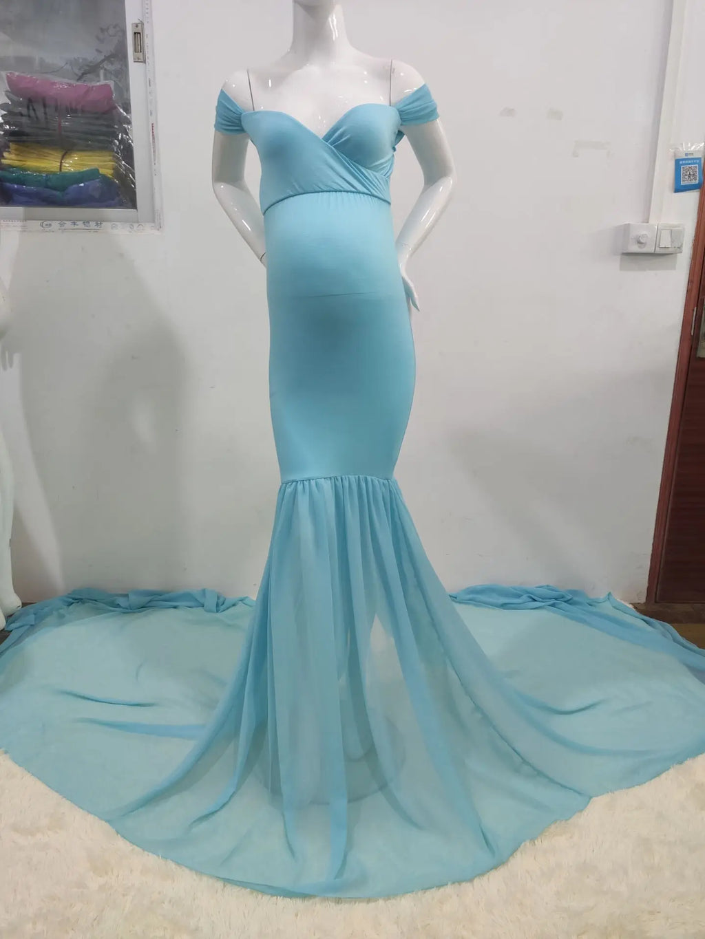 Long Maternity Photography Props Pregnancy Dress For Photo Shooting Off Shoulder Pregnant Dresses For Women Maxi Maternity Gown