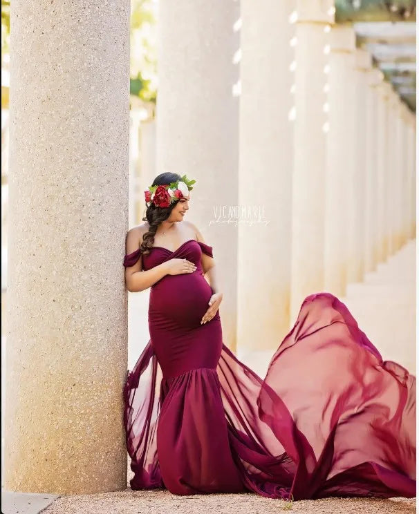Long Maternity Photography Props Pregnancy Dress For Photo Shooting Off Shoulder Pregnant Dresses For Women Maxi Maternity Gown