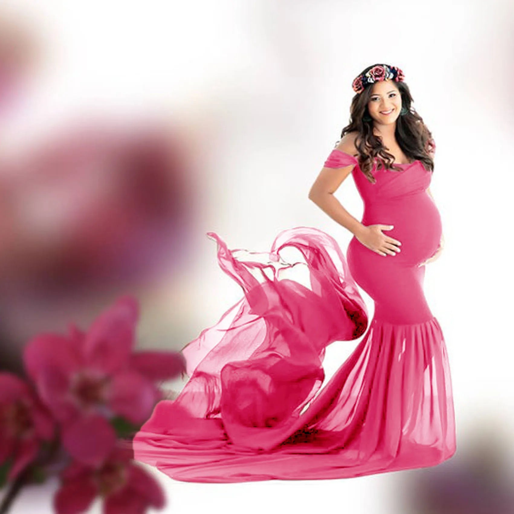Long Maternity Photography Props Pregnancy Dress For Photo Shooting Off Shoulder Pregnant Dresses For Women Maxi Maternity Gown