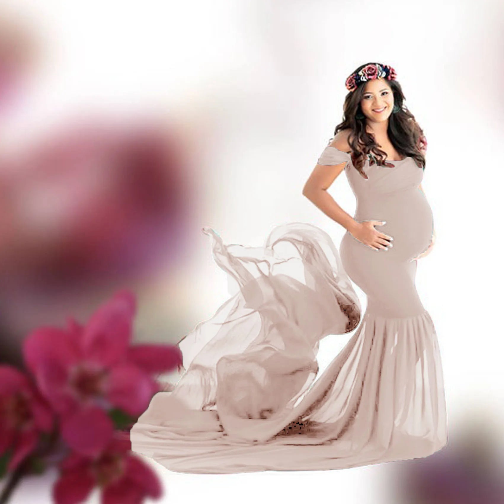 Long Maternity Photography Props Pregnancy Dress For Photo Shooting Off Shoulder Pregnant Dresses For Women Maxi Maternity Gown