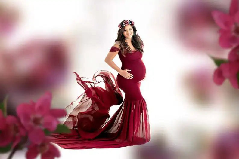 Long Maternity Photography Props Pregnancy Dress For Photo Shooting Off Shoulder Pregnant Dresses For Women Maxi Maternity Gown