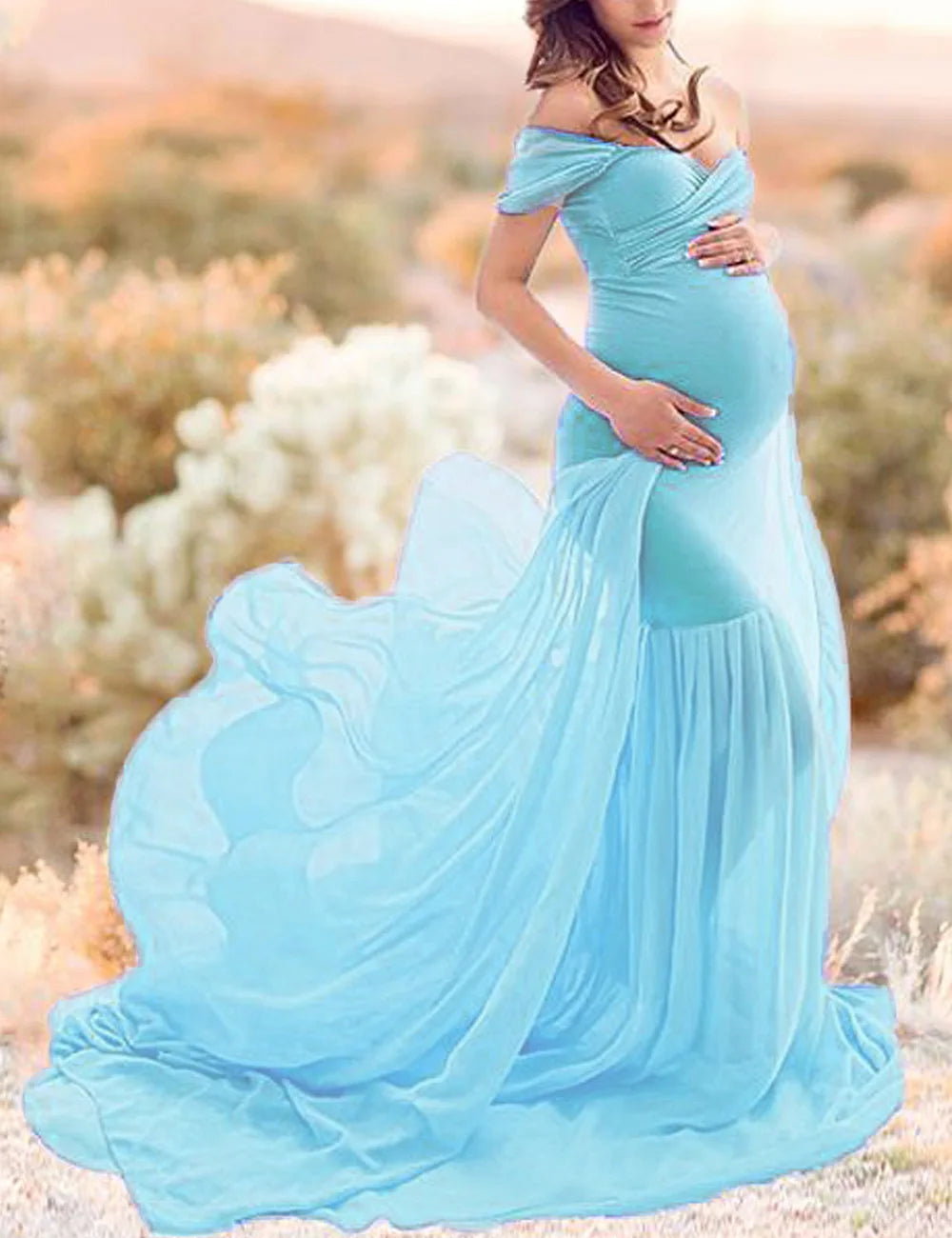 Long Maternity Photography Props Pregnancy Dress For Photo Shooting Off Shoulder Pregnant Dresses For Women Maxi Maternity Gown