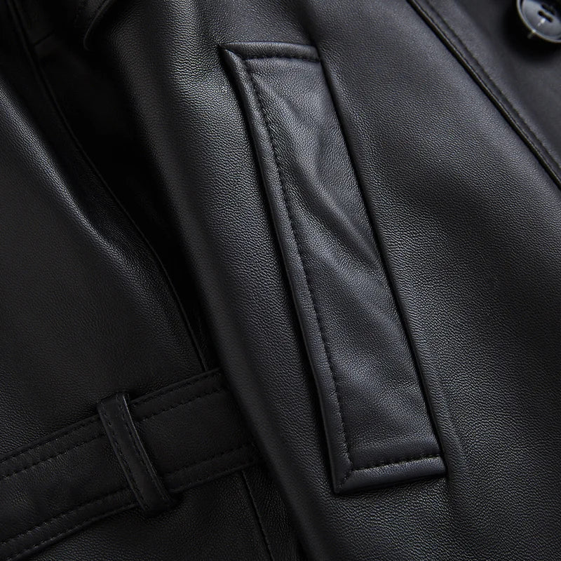 Experience luxury and style with the Lautaro Autumn Black Leather Trench Coat - see how it fits you before buying!