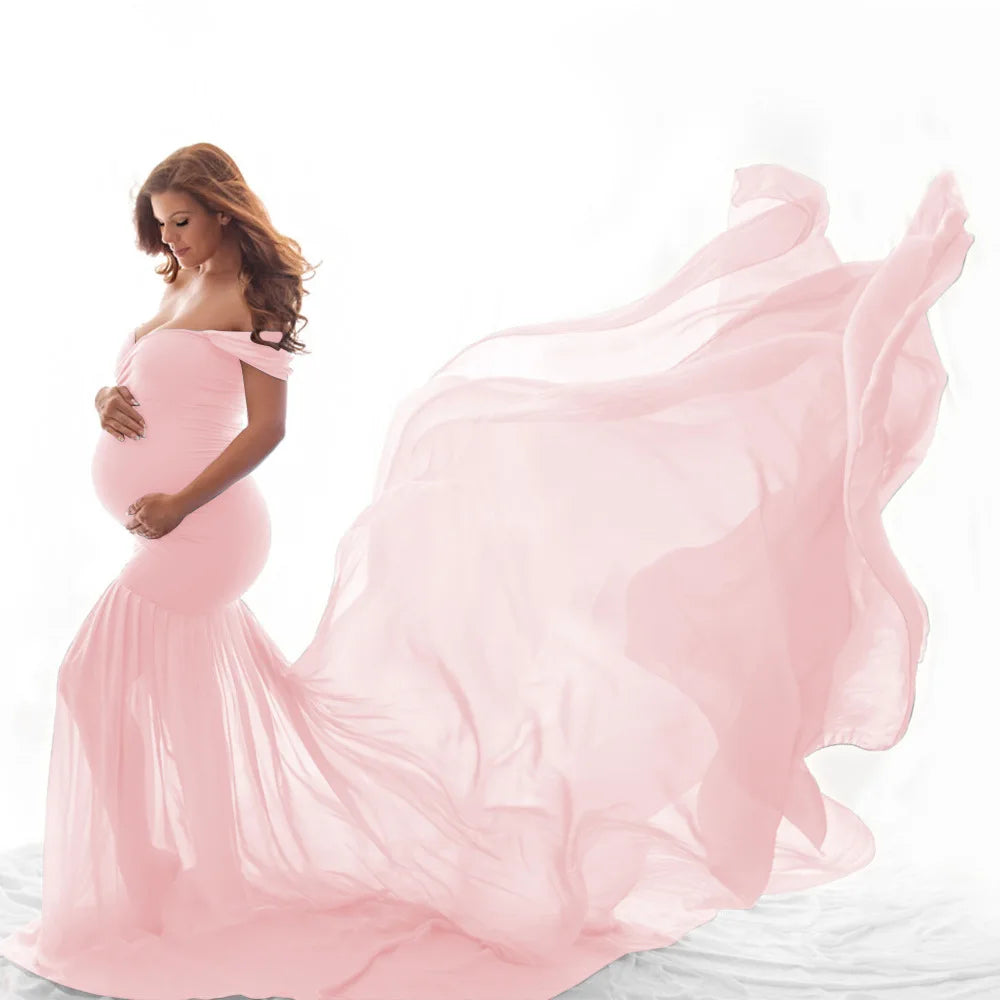Long Maternity Photography Props Pregnancy Dress For Photo Shooting Off Shoulder Pregnant Dresses For Women Maxi Maternity Gown