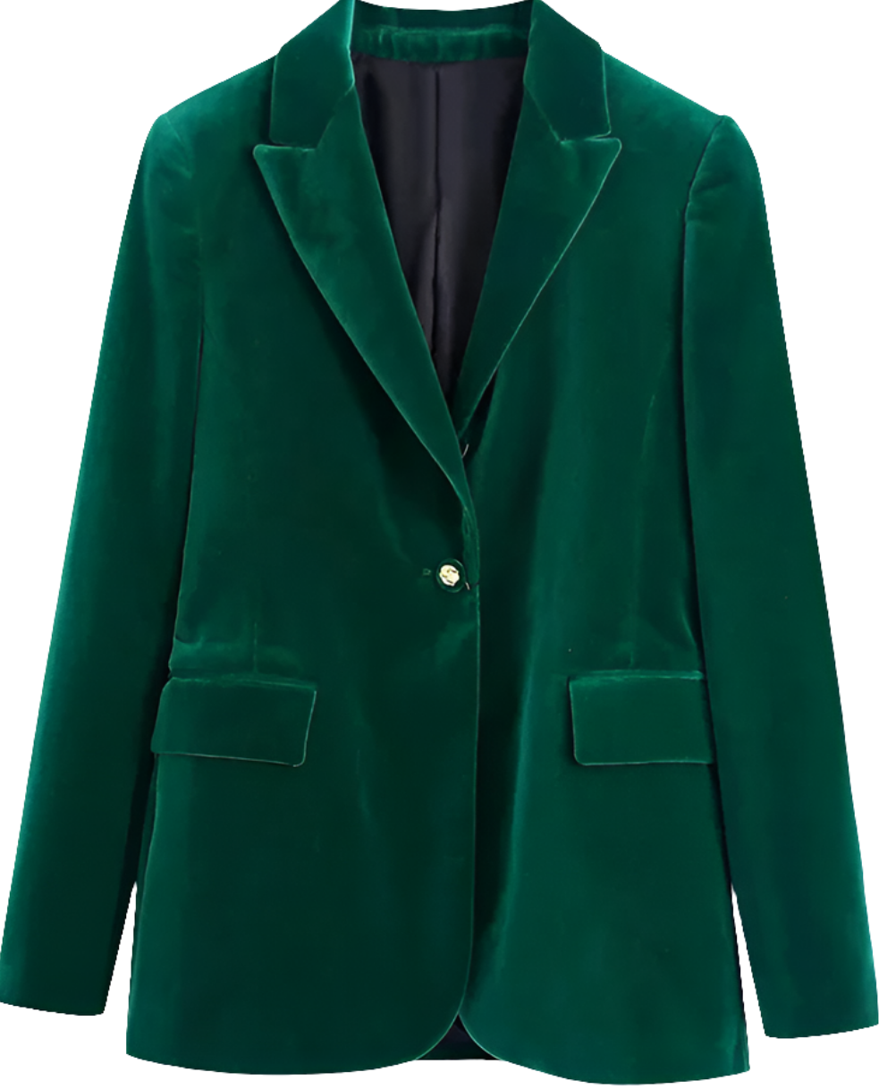 Elegant Green Chic Vintage Style Velvet Blazer - try on virtually!