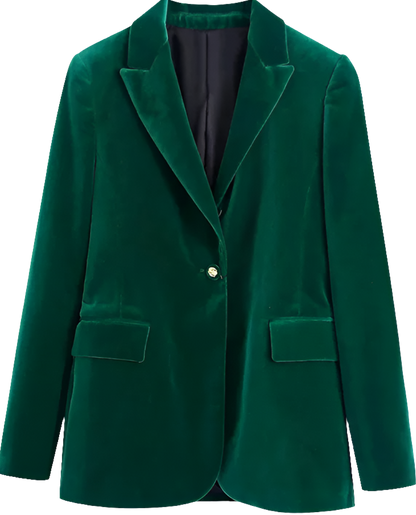 Elegant Green Chic Vintage Style Velvet Blazer - try on virtually!