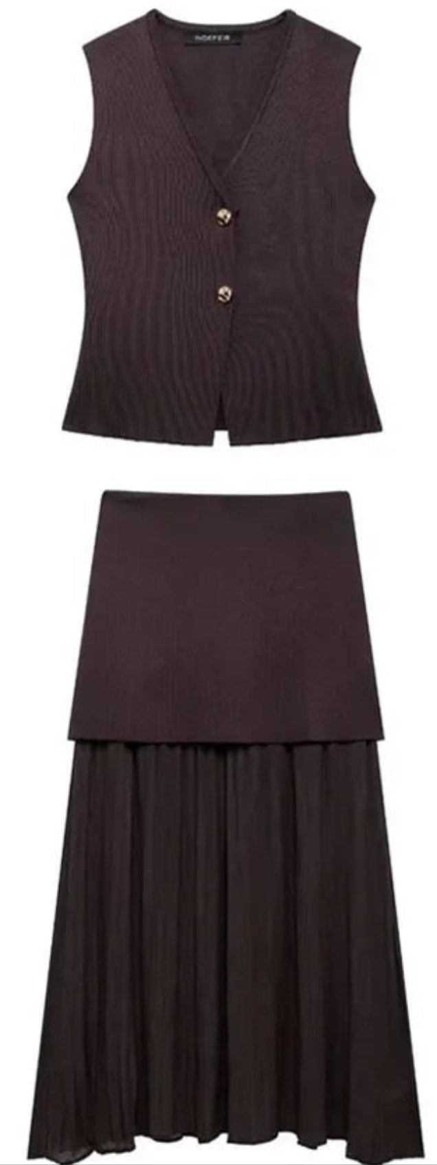 TRAFZA Women’s Chic 2-Piece V-Neck Vest & High-Waist Zipper Skirt Set