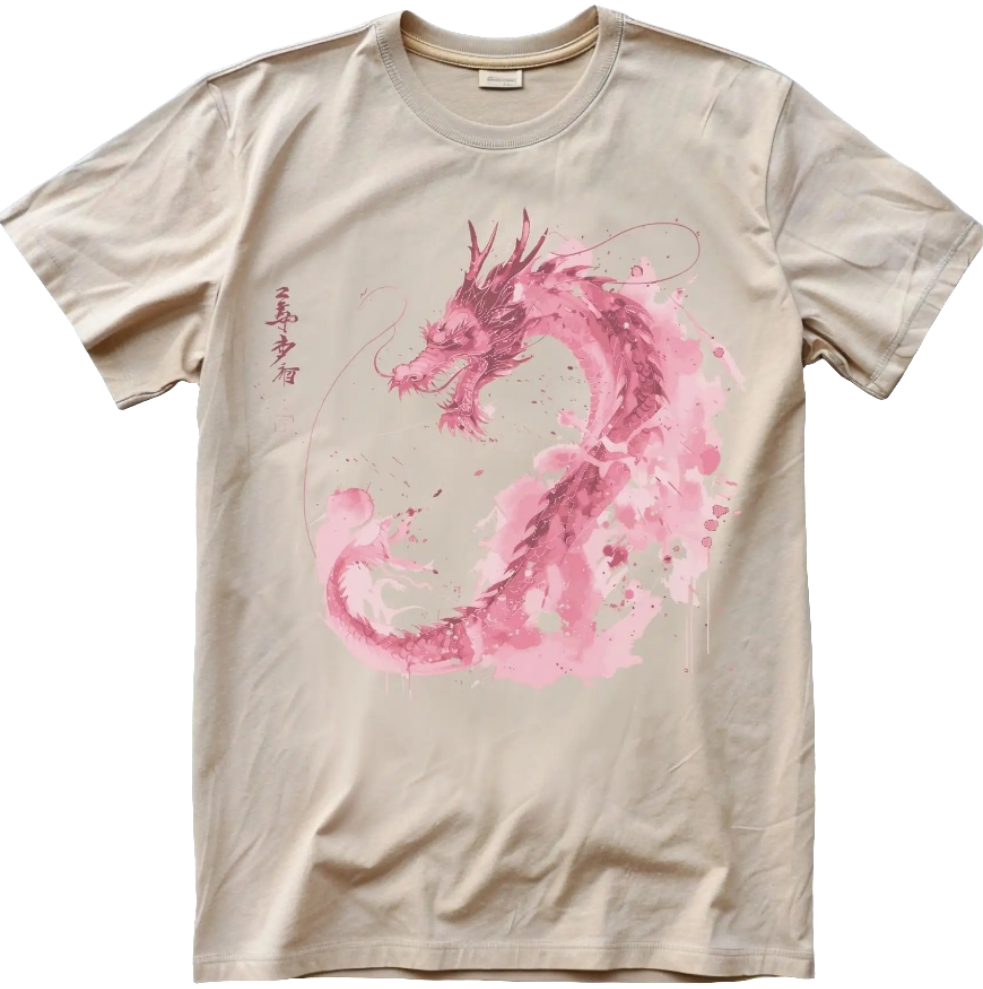 Dragon Doodles Tee - Pink Ink Kanji Vibes, New Zealand Unisex T‑Shirt | Strylez Virtual Try-On