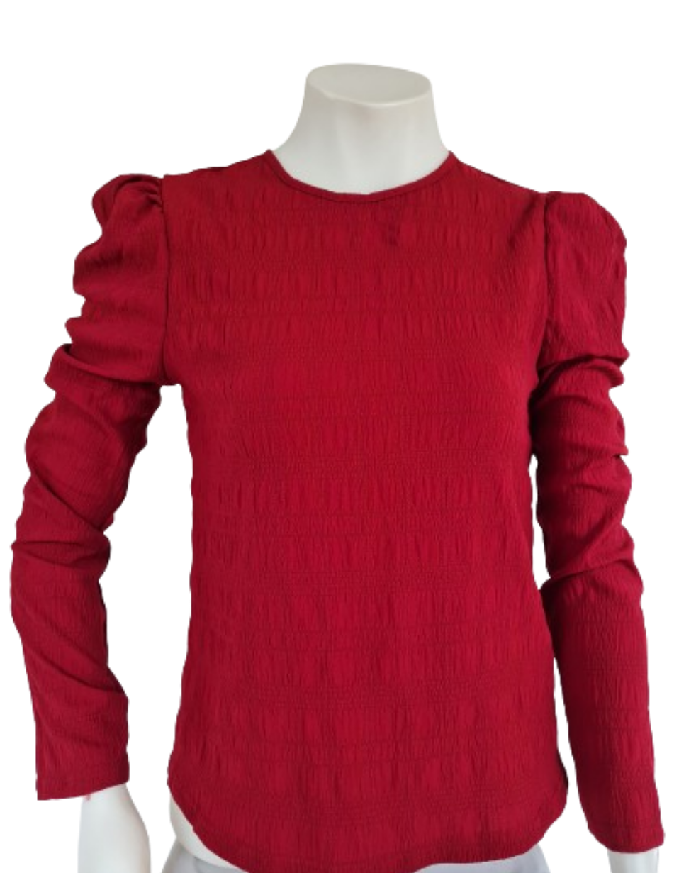 Playful Red Puff Sleeve Long Sleeve Top - Women’s Blouse New Zealand | Strylez Virtual Try-On