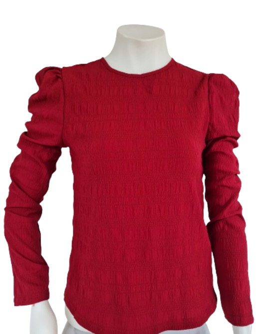 Playful and stylish red puff long sleeve top