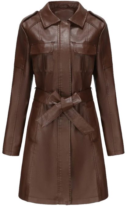 Buy Our Slim Fit Faux Leather Trench Coat with Confidence – See How It Looks on You before You Buy!