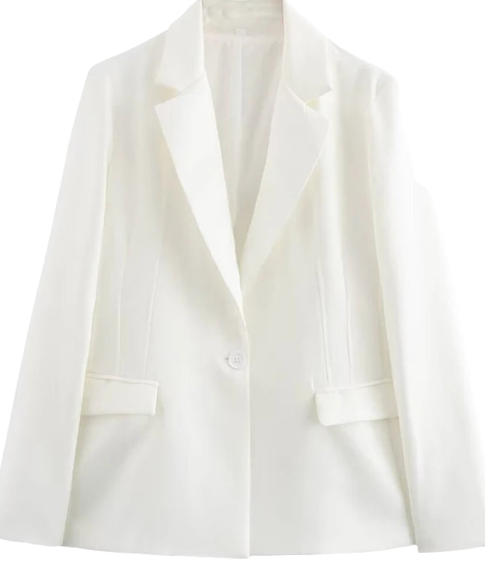 Aoaiiys White Blazer for Women - Virtual Try-On with Strylez App, Single-Button Autumn/Winter, Pockets, New Zealand