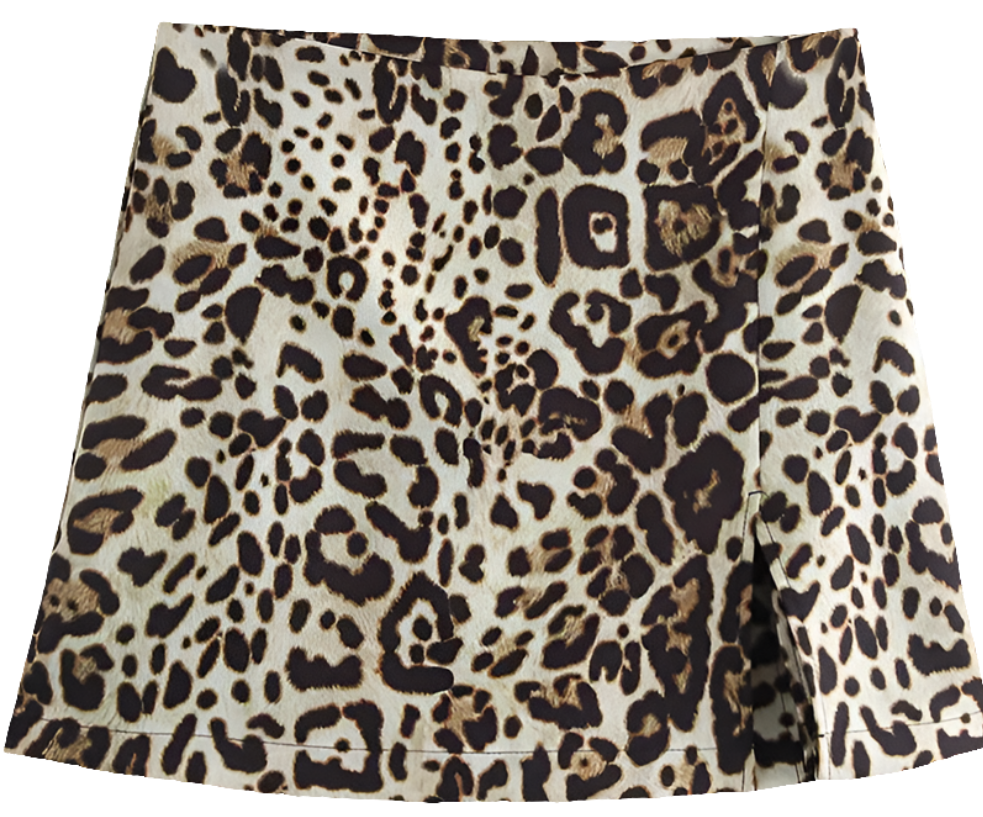 Leopard Print High-Waist Mini Skirt Shorts with Side Zipper for Women