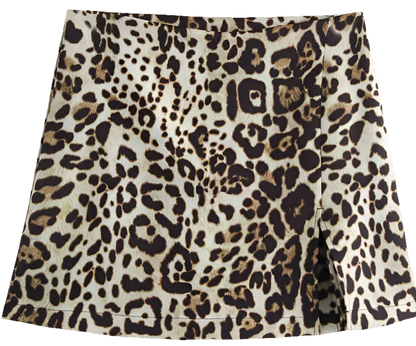 Leopard Print High-Waist Mini Skirt Shorts with Side Zipper for Women