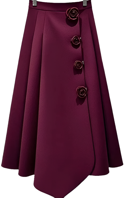 Elegant 2024 Red A-line High Waist Skirt – Playful Korean Autumn Style