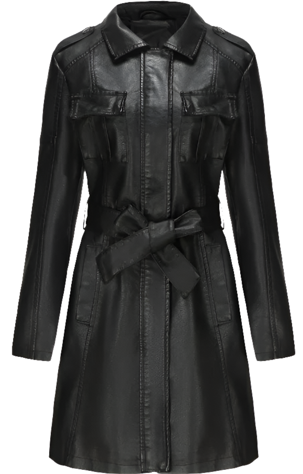Slim Fit Faux Leather Trench Coat - Virtual Try-On with Strylez App - New Zealand